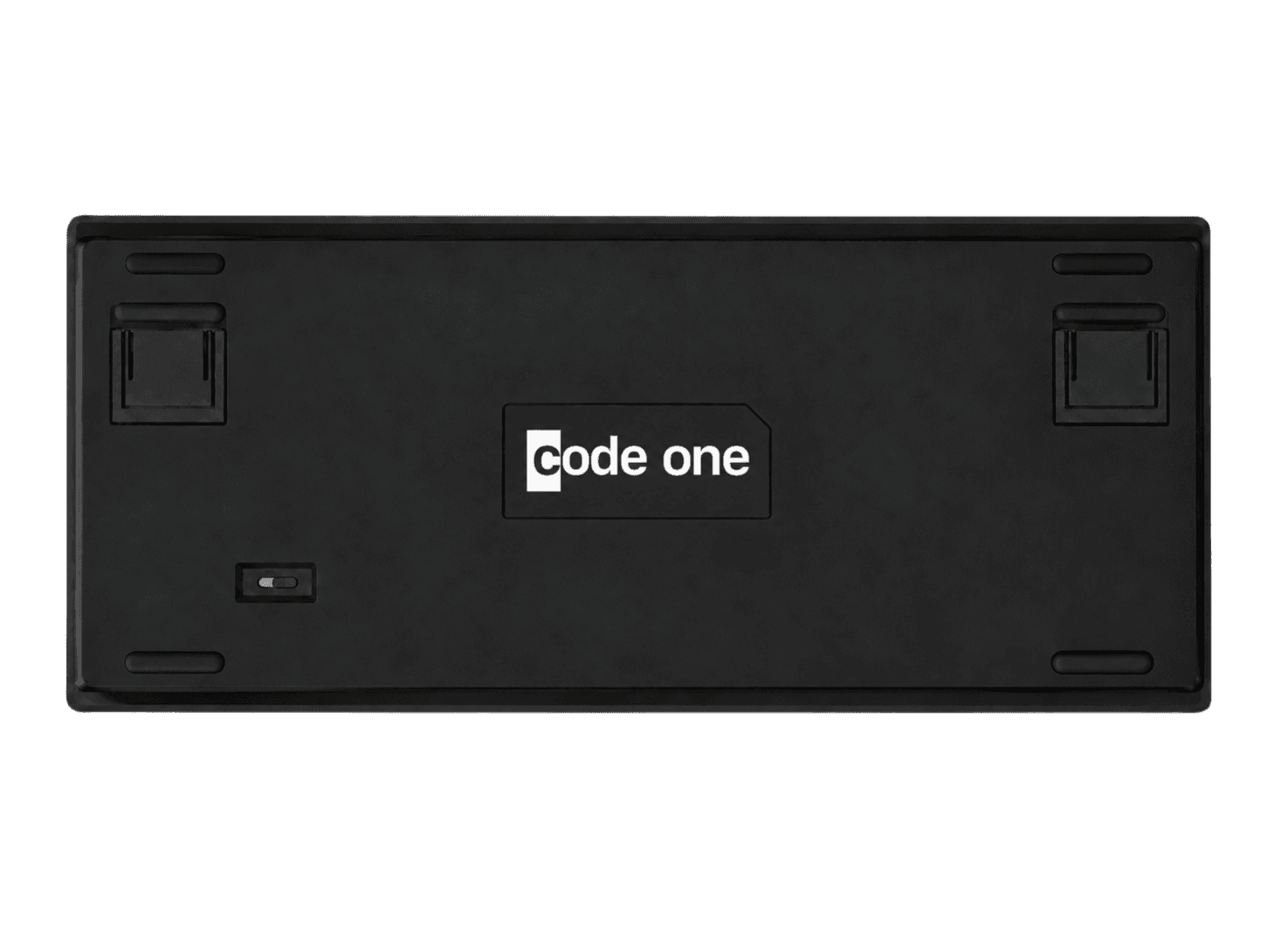 Code One underside: flip-out feet, the mode switch and the code one mark